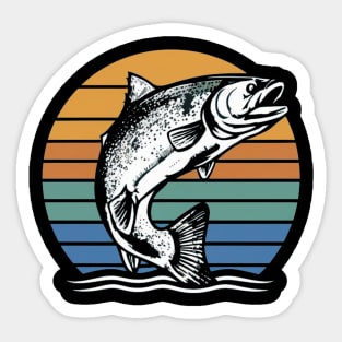 Retro Salmon Jumping Sticker